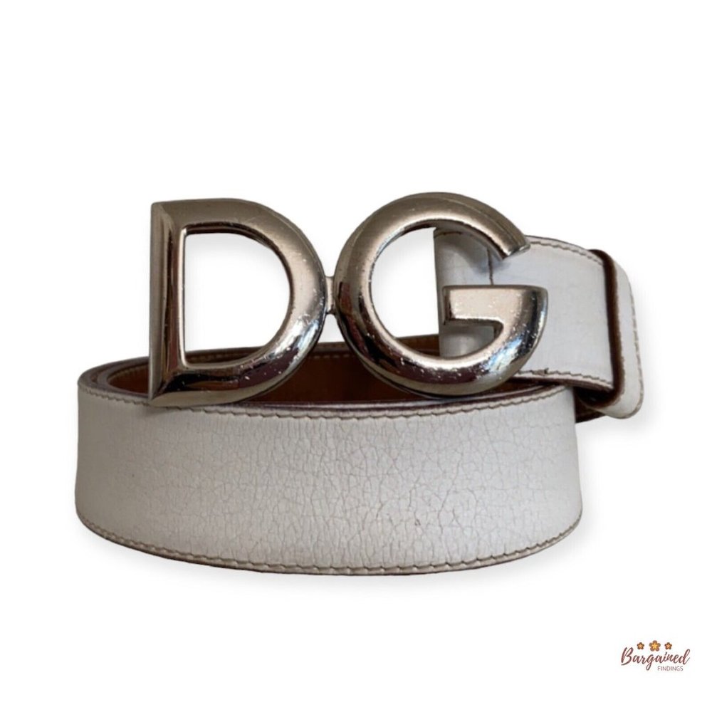Authentic Dolce&Gabanna White Leather Silver Logo Buckle Belt Size 95/38